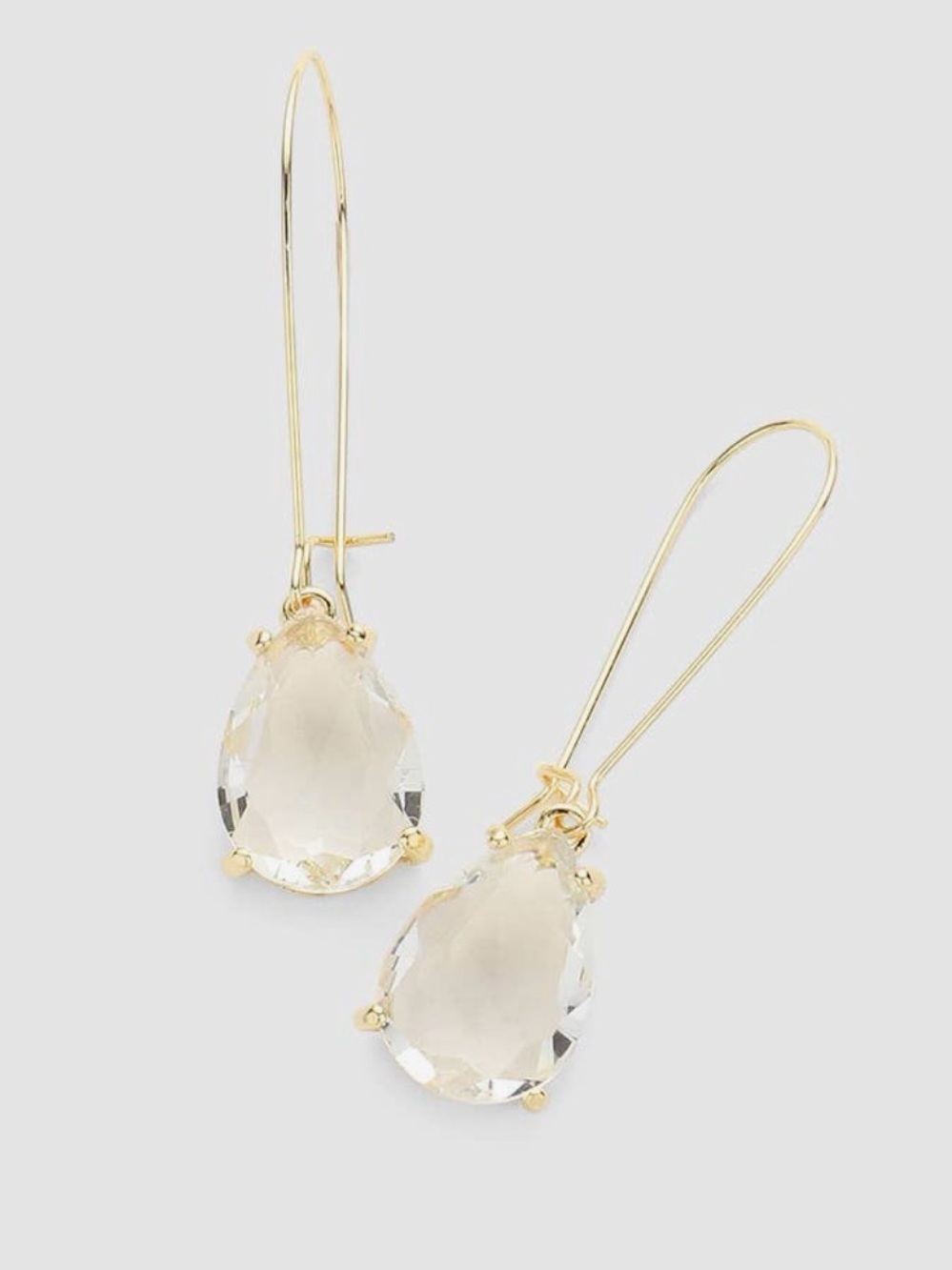 Gold / Clear Pear Drop Earrings (5594)